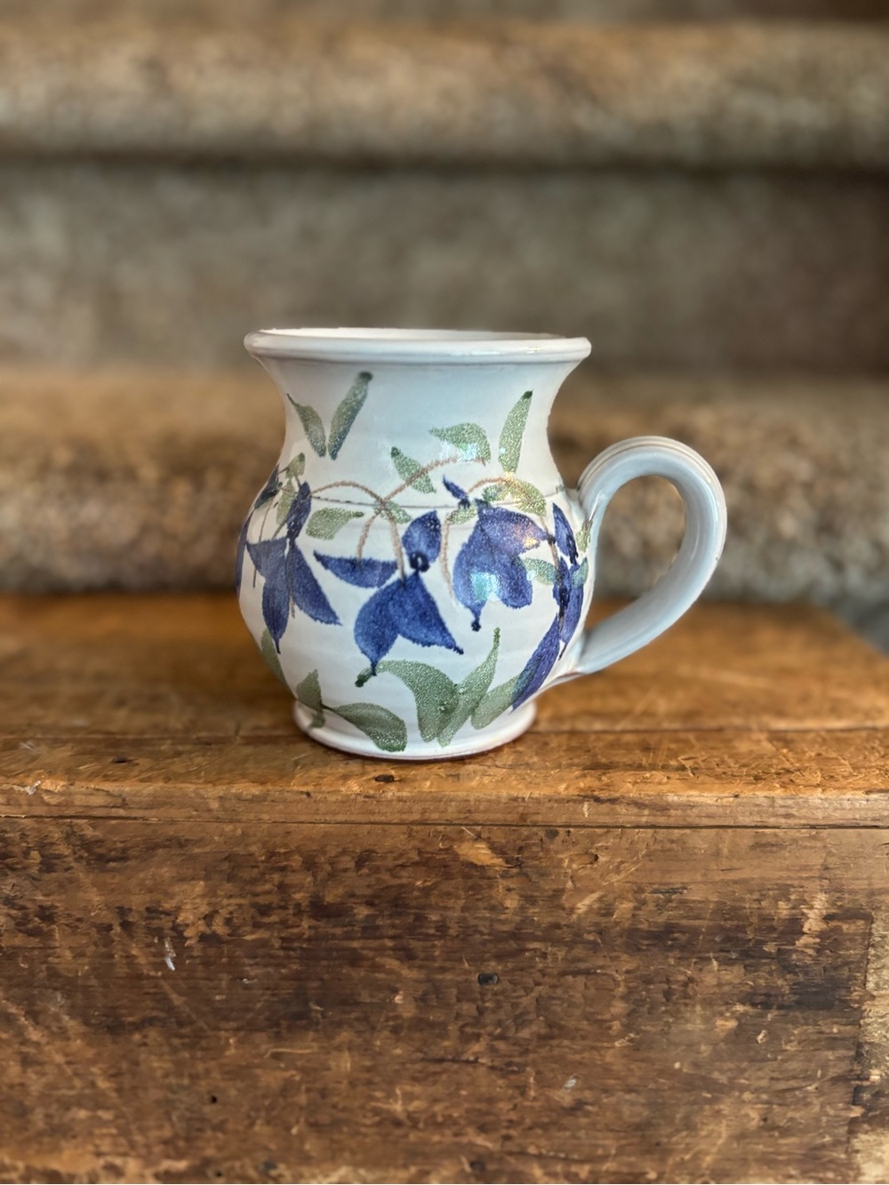 Hand-Painted Blue Floral Ceramic Mug by